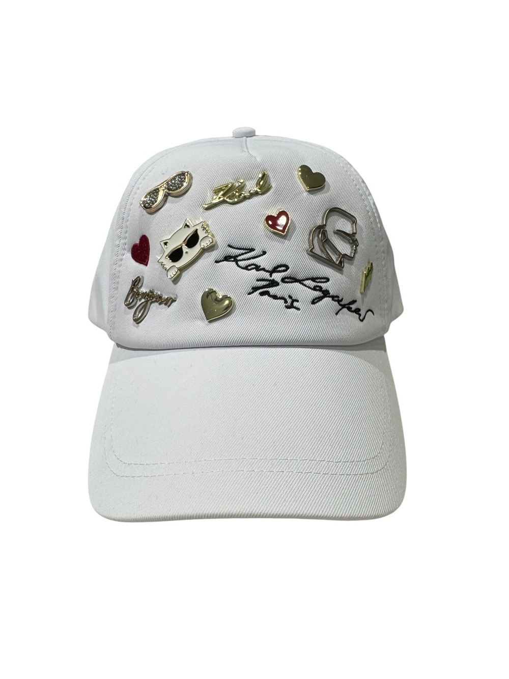 Karl Lagerfeld PARIS Embellished Charm White Baseball Cap Unisex One Size